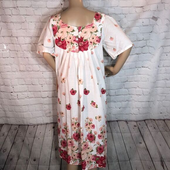Vintage Rose Print 50s Style Housedress Possibly Handmade Bib Collar M/L? - Picture 6 of 10